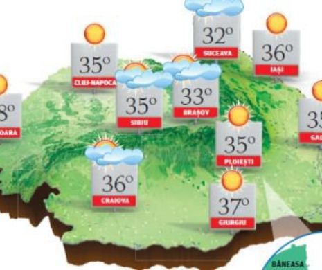 PROGNOZA METEO. Soare arzător, cu temperaturi maxime care vor atinge frecvent 37- 38 de grade Celsius
