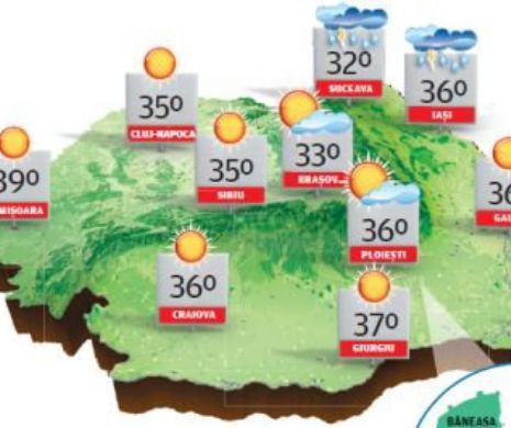 PROGNOZA METEO. Vreme caniculară, cu o maximă națională de 39 de grade Celsius. Indicele de temperatură-umezeală, peste pragul critic!