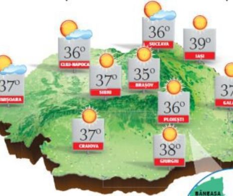 PROGNOZA METEO. Vreme caniculară în aproape toată țara, dar și instabilă în vestul și nord-vestul țării