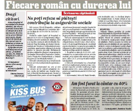 Fiecare român cu durerea lui. Scrisoarea săptămânii. Nu poți refuza să plătești contribuția la asigurările sociale