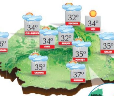 PROGNOZA METEO. Canicula a pus stăpânire pe sud-vestul țării, unde valorile termice ating 37 de grade C