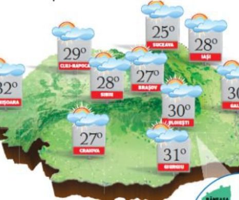 PROGNOZA METEO. Vremea revine la normal, temperaturile se vor situa între 13 și 32 de grade Celsius