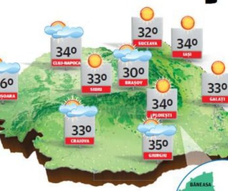 PROGNOZA METEO. Weekend canicular în Vestul țării, dar și un pic mai răcoros în celelalte regiuni