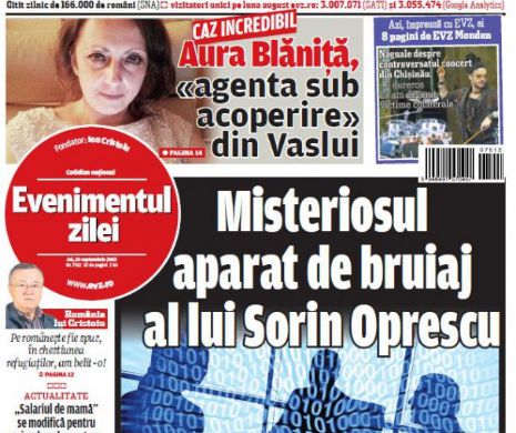 Ce puteţi citi în "Evenimentul zilei" de joi, 10 septembrie
