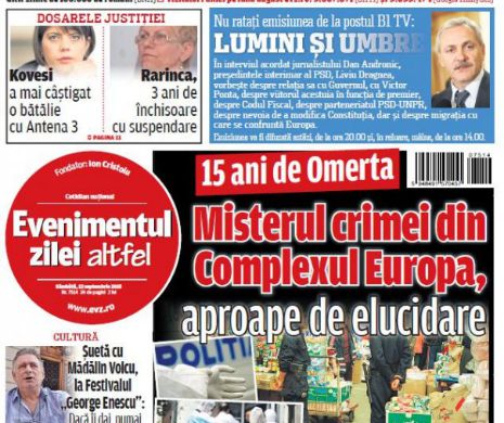 Ce puteţi citi în "Evenimentul zilei" de sâmbătă, 12 septembrie