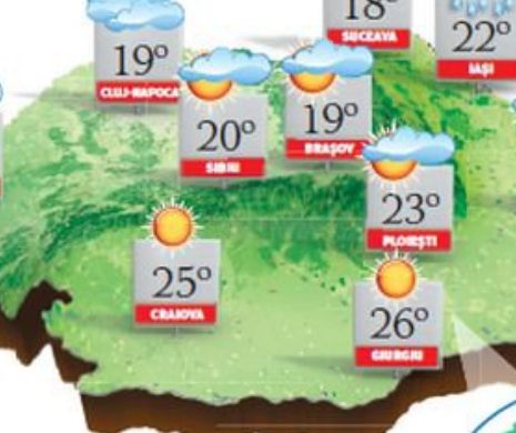 PROGNOZA METEO. În Capitală vremea va fi frumoasă, în timp ce în restul țării va fi mai rece și va ploua slab