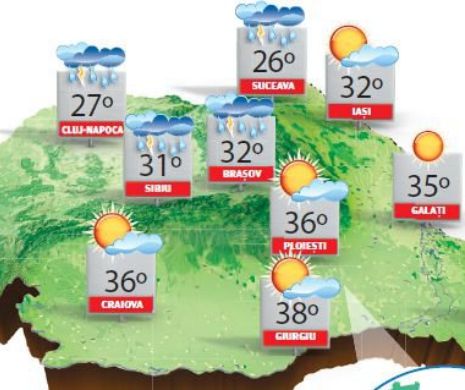 PROGNOZA METEO. În Oltenia, Muntenia, vestul Dobrogei și sudul Moldovei va fi din nou caniculă