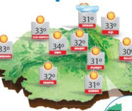 PROGNOZA METEO. În zonele vestice, nordice și centrale, temperaturi peste cele normale perioadei
