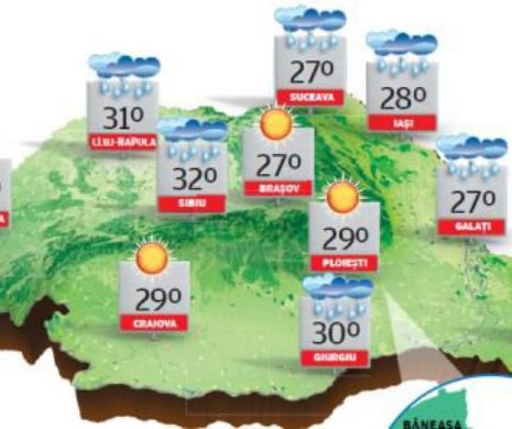 PROGNOZA METEO. Maxime de până la 34 de grade Celsius, în a doua decadă a lunii septembrie