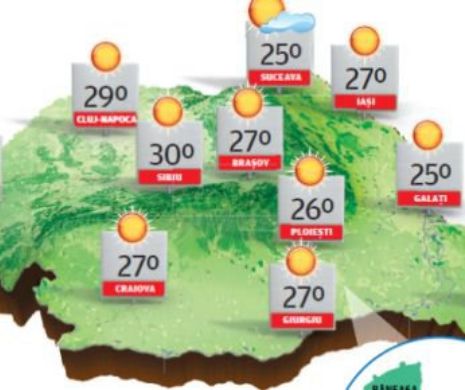 PROGNOZA METEO. Vreme deosebit de caldă, cu temperaturi maxime mai ridicate decât ar fi normal