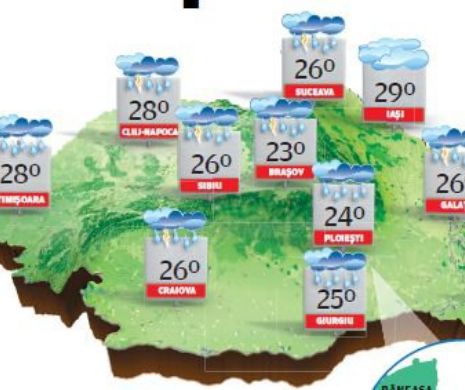 PROGNOZA METEO. Vreme instabilă, cu ploi în averse, dar cu temperaturi în limitele perioadei