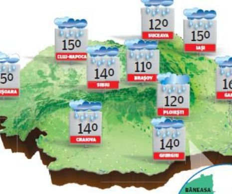 PROGNOZA METEO. Vreme instabilă și rece în toată țara, cu vânt, ploi și chiar precipitații mixte la munte