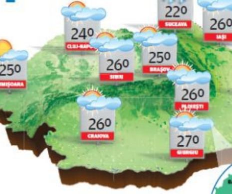 PROGNOZA METEO. Vreme ușor mai caldă, dar își fac apariția și ploile