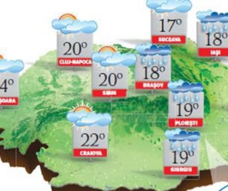 PROGNOZA METEO. Vremea capricioasă, cu înnorări persistente pe timpul zilei când va ploua pe arii extinse
