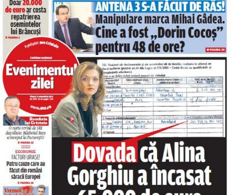 Ce puteţi citi în "Evenimentul zilei" de vineri, 9 octombrie