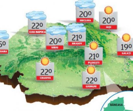 Început de săptămână cu vreme frumoasă și temperaturi de până la 25 de grade Celsius | PROGNOZA METEO