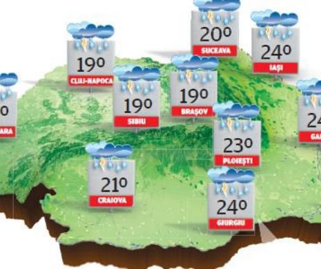 Vreme caldă, dar instabilă cu cer variabil, înnorări, averse și descărcări electrice | PROGNOZA METEO