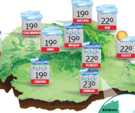 Vreme instabilă, cu ploi în averse, descărcări electrice și condiții de grindină | PROGNOZA METEO