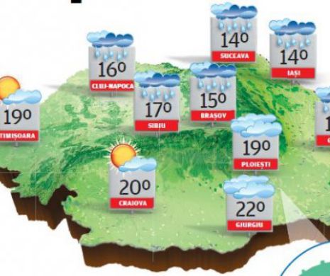 Vreme instabilă în cea mai mare parte a teritoriului, cu temperaturi în scădere | PROGNOZA METEO