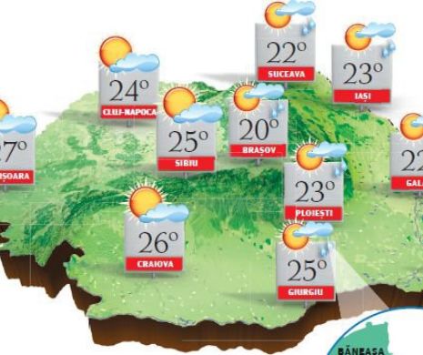 Aria precipitațiilor se restrânge spre estul țării, unde vor mai fi averse și chiar grindină | PROGNOZA METEO