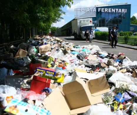 Imagine INCREDIBILĂ din Cartierul Ferentari. Maldăre de GUNOAIE chiar  în faţa PIEŢEI