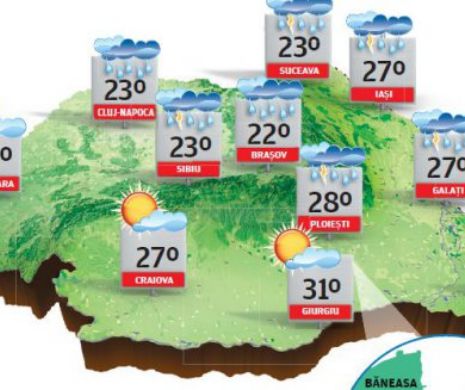 Vreme foarte caldă cu până la 31 de grade Celsius, dar și instabilă în unele zone | PROGNOZA METEO