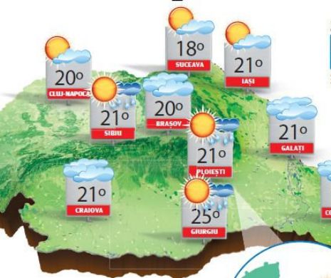 Vreme frumoasă,dar ușor instabilă în unele zone, unde vor cădea ploi în averse | PROGNOZA METEO