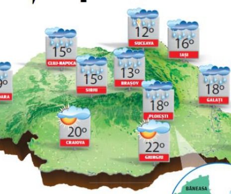Vreme răcoroasă în continuare, cu cer variabil, înnorări temporare și condiții de ploaie slabă | PROGNOZA METEO