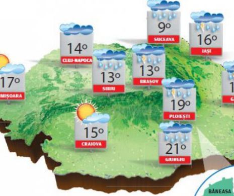 Vreme rece și instabilă, cu vânt, ploi și posibile descărcări electrice | PROGNOZA METEO