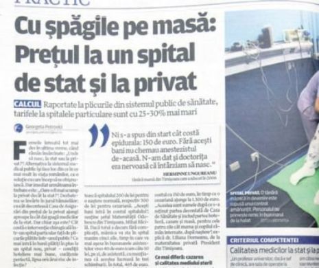 Cu şpăgile pe masă: Preţul la un spital de stat şi la privat