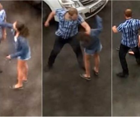 Si-au impartit pumni in strada, in plina zi. Ce se intampla dupa ce barbatul isi bate iubita si o tranteste la pamant. VIDEO