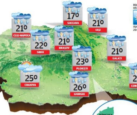 Vreme instabilă cu temperaturi în scădere, în majoritatea regiunilor | PROGNOZA METEO