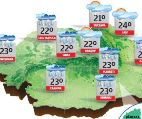 Vremea rămâne instabilă, cu averse și descărcări electrice în sudul țării și la munte | PROGNOZA METEO