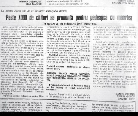 Mii de cititori ai EVZ se pronunțau pentru reintroducerea pedepsei cu moartea | Memoria EVZ