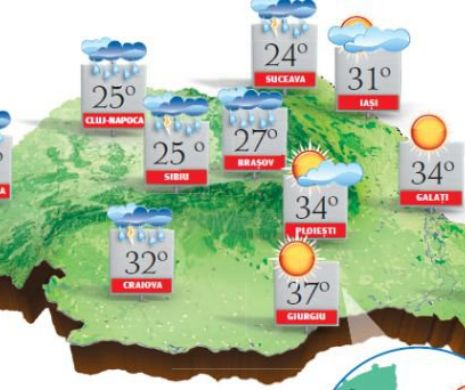 Temperaturi de până la 37 de grade Celsius în sud-estul țării | PROGNOZA METEO