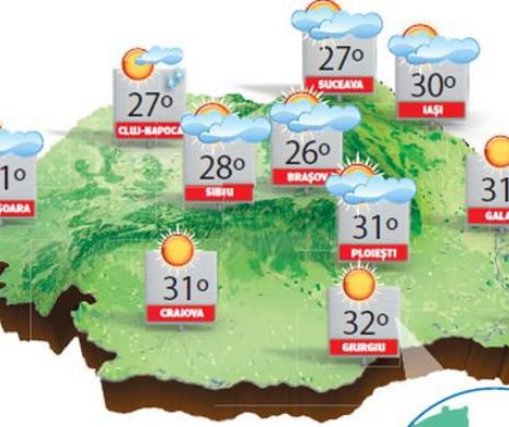 Vreme frumoasă și caldă în majoritatea zonelor, cu maxime care vor atinge sâmbătă 35 de grade C | PROGNOZA METEO