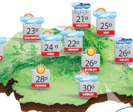 Vreme răcoroasă în majoritatea regiunilor, cu ușoare averse, descărcări electrice și vânt | PROGNOZA METEO