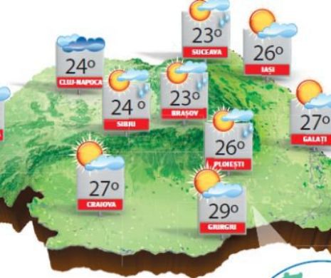Vreme răcoroasă în regiunile vestice, nordice și centrale, iar la munte ploi slabe | PROGNOZA METEO