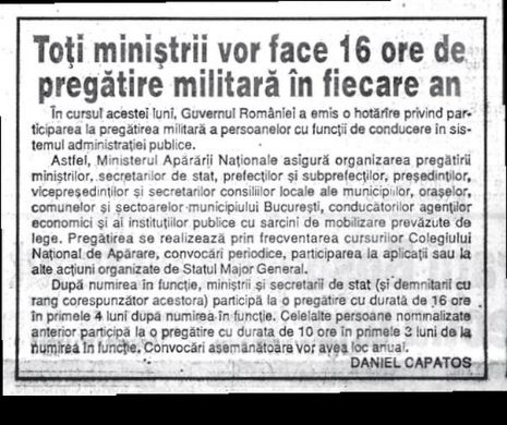 16 ore de pregătire militară, pe an, pentru toți miniștrii! | Memoria EVZ