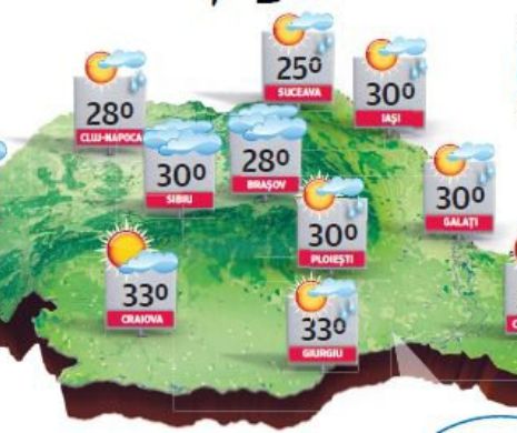Cald, mai ales în sudul teritoriului, dar și ploi, descărcări electrice, vânt și grindină | PROGNOZA METEO