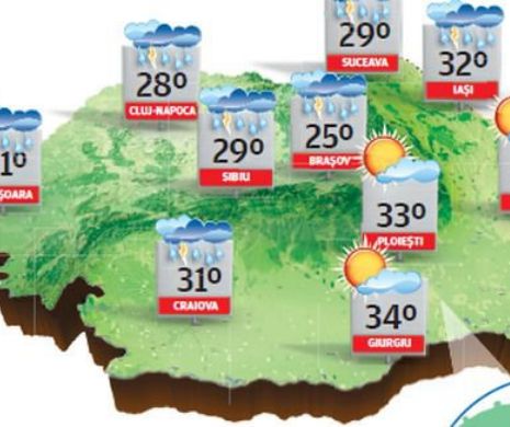 Instabilitate atmosferică accentuată, cu ploi în averse, descărcări electrice și vânt | PROGNOZA METEO