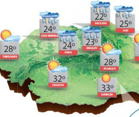 Instabilitate în regiunile centrale, nordice şi nord-estice, în rest vreme frumoasă | PROGNOZA METEO