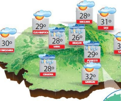Vreme caldă în toată țara, dar și cu aversele însoțite de descărcările electrice | PROGNOZA METEO
