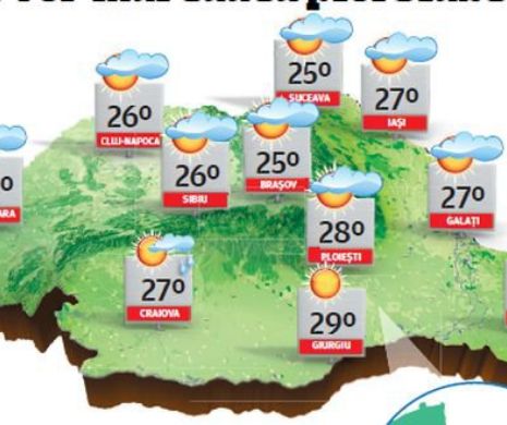 Vreme frumoasă, dar cu înnorări la munte și în sud-vestul țării, unde vor mai cădea ploi slabe | PROGNOZA METEO