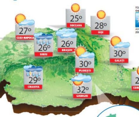 Vreme instabilă în cea mai pare parte a teritoriului și cu temperaturi mai scăzute | PROGNOZA METEO