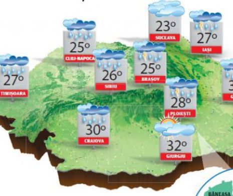 Vremea rămâne instabilă în majoritatea regiunilor, cu averse și decărcări electrice | PROGNOZA METEO
