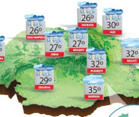 Ziua, temperaturi caniculare, noaptea instabilități atmosferice, însoțite de ploi, vijelii și vânt | PROGNOZA METEO