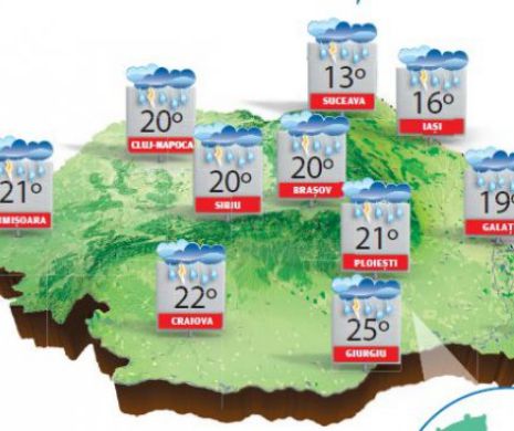Instabilitate atmosferică accentuată, în toată țara, cu ploi în averse, descărcări electrice și vânt | PROGNOZA METEO