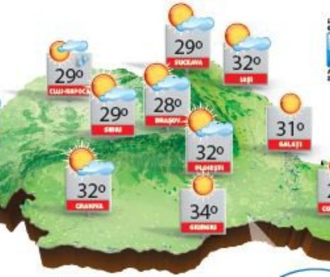 Vreme cu temperaturi generoase, dar, local, și cu ploi în averse și descărcări electrice | PROGNOZA METEO