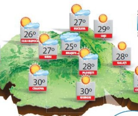Vreme frumoasă și caldă pentru această dată, cu maxime termice care urcă la 30 de grade C | PROGNOZA METEO